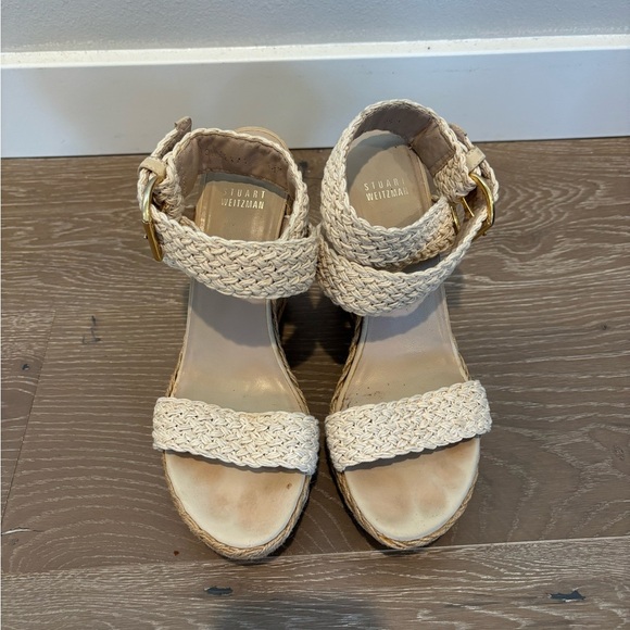 Stuart Weitzman Women's Elixer Cream Woven Sandals 8.5 - Picture 1 of 4